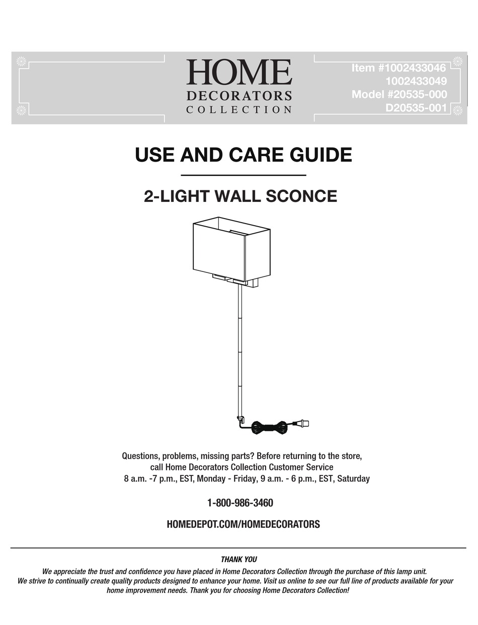 HOME DECORATORS COLLECTION 20535000 USE AND CARE MANUAL Pdf Download