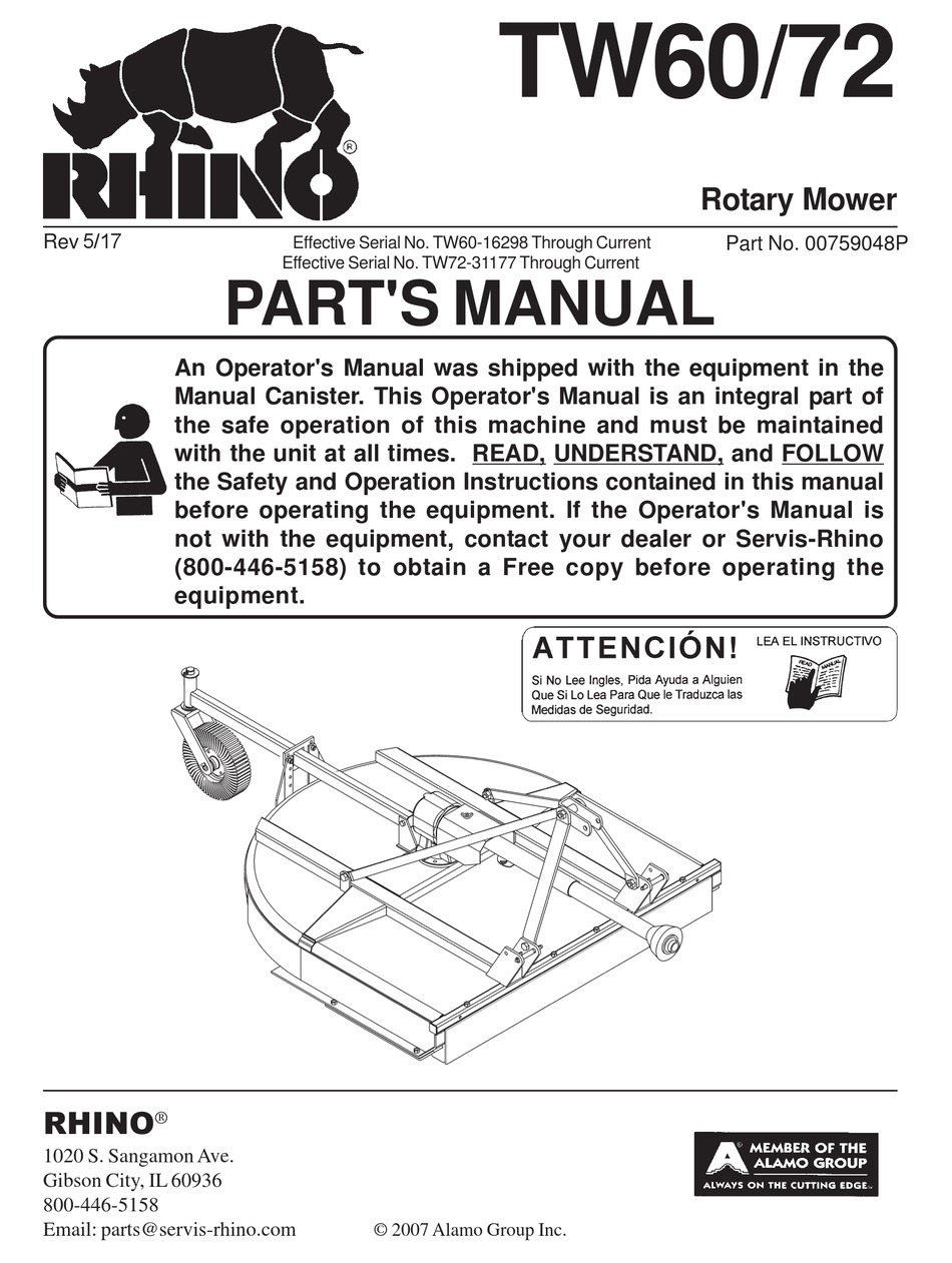 RHINO TW60 PARTS MANUAL Pdf Download | ManualsLib