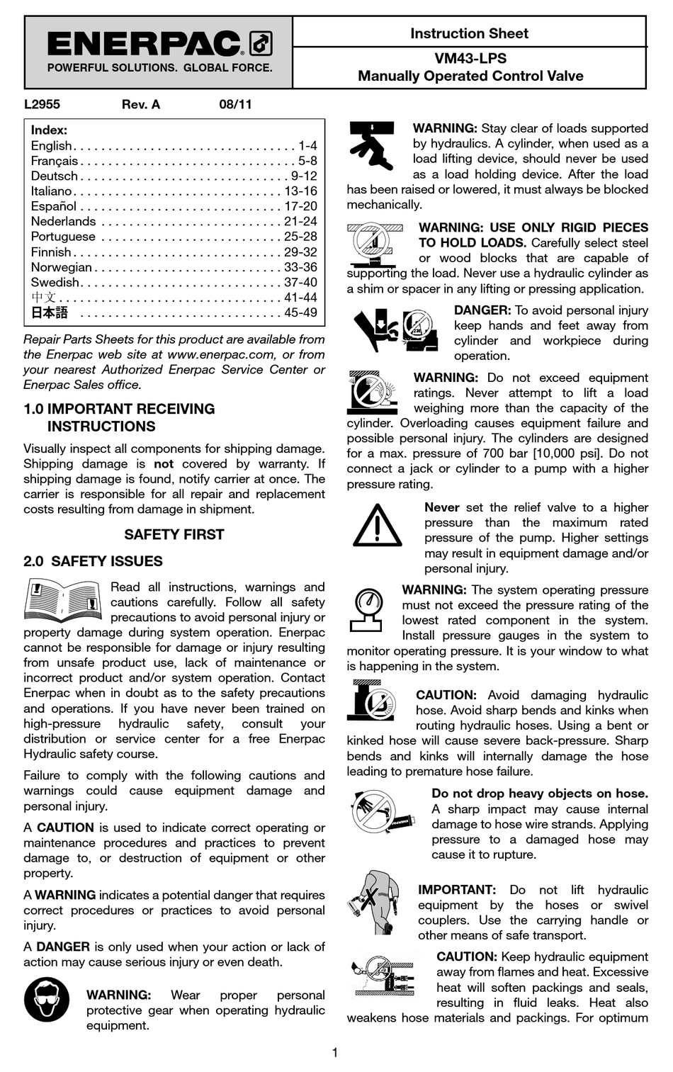 ENERPAC VM43-LPS INSTRUCTION SHEET Pdf Download | ManualsLib