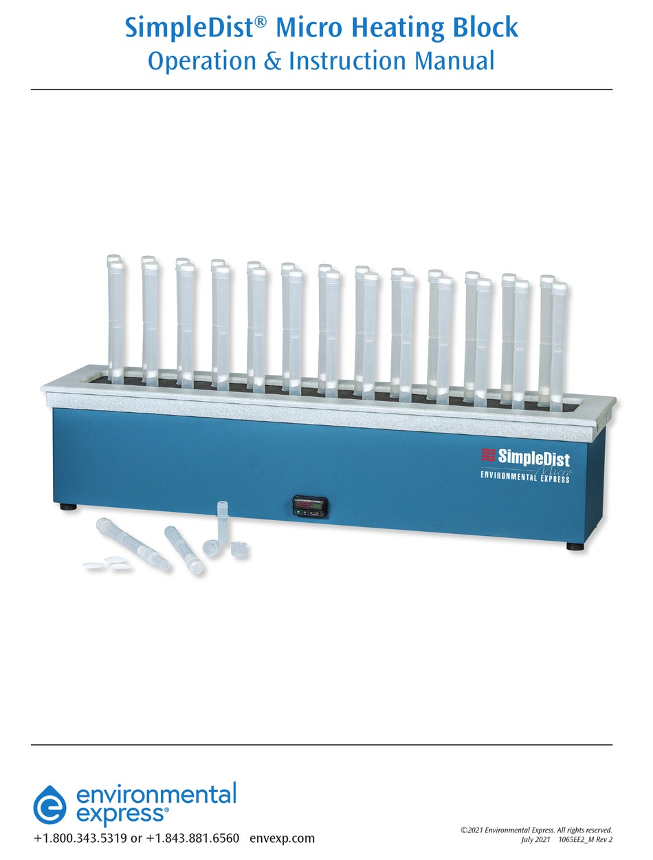 ENVIRONMENTAL EXPRESS SIMPLEDIST OPERATION & INSTRUCTION MANUAL Pdf