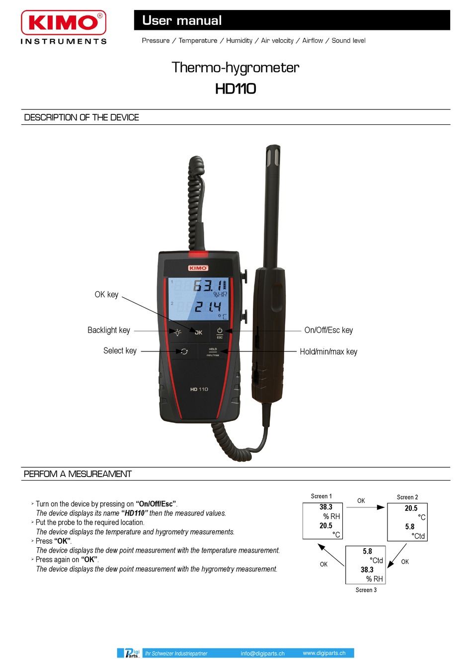 KIMO INSTRUMENTS HD110 USER MANUAL Pdf Download | ManualsLib