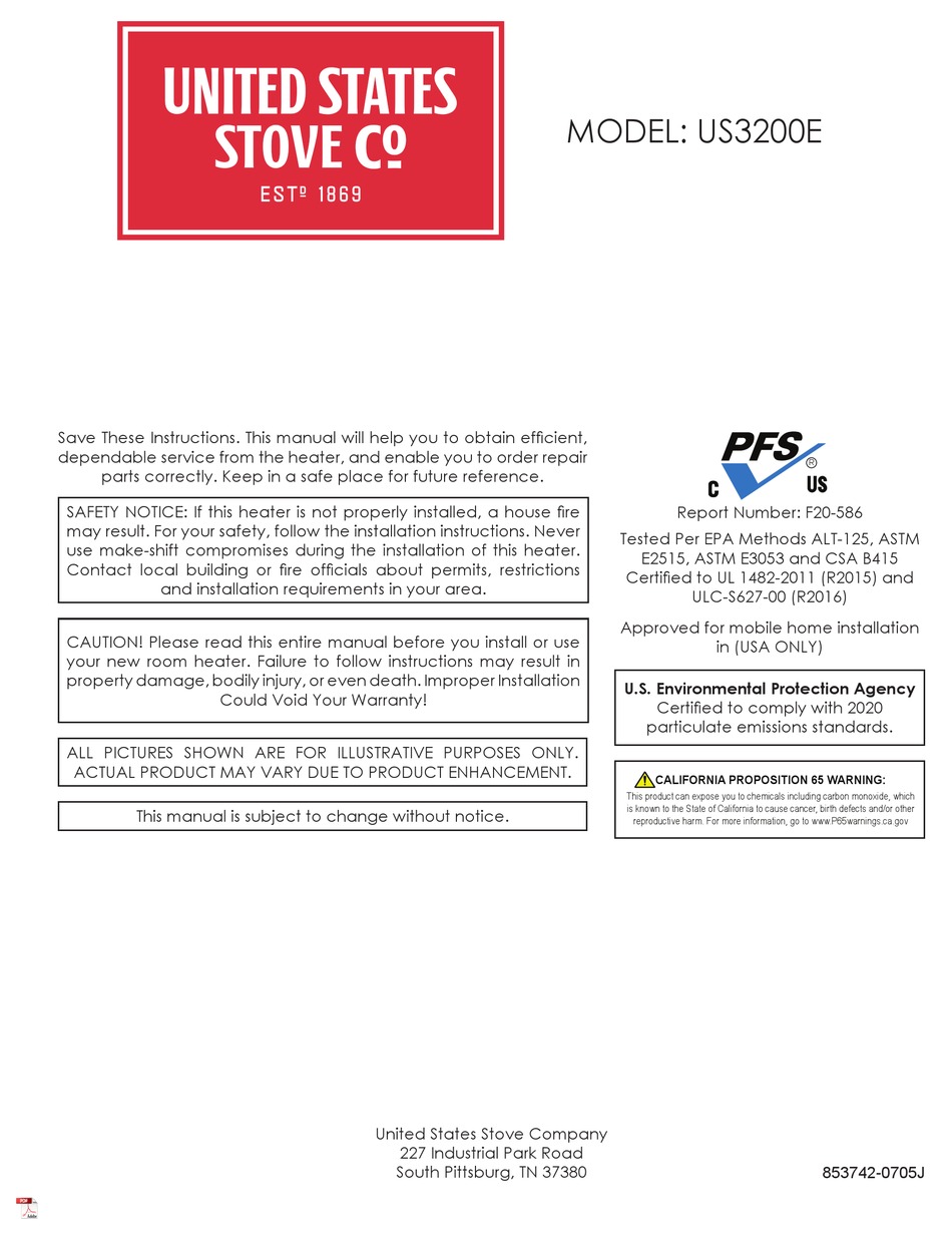 UNITED STATES STOVE COMPANY US3200E MANUAL Pdf Download ManualsLib
