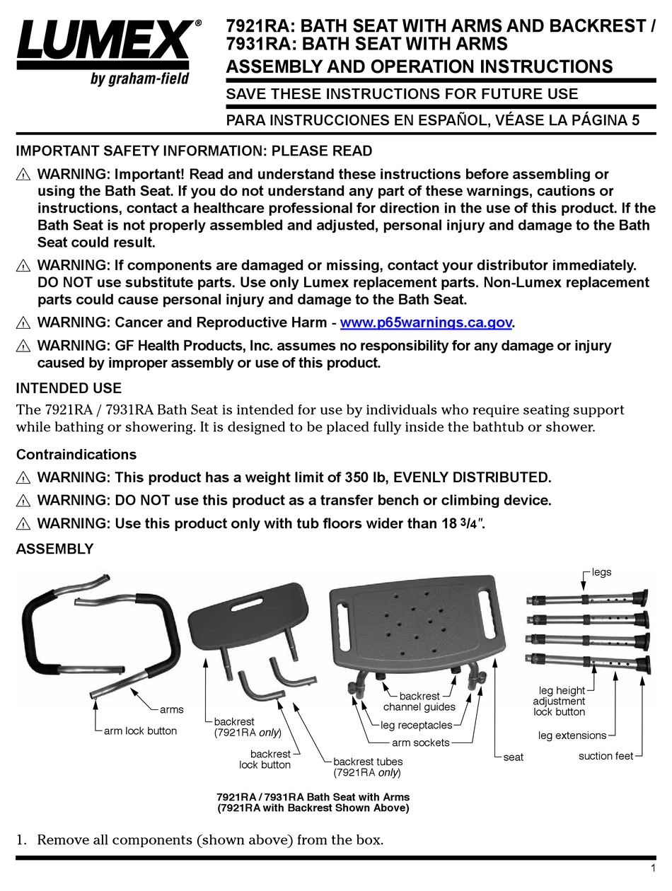 GRAHAM FIELD LUMEX 7921RA ASSEMBLY AND OPERATION INSTRUCTIONS Pdf