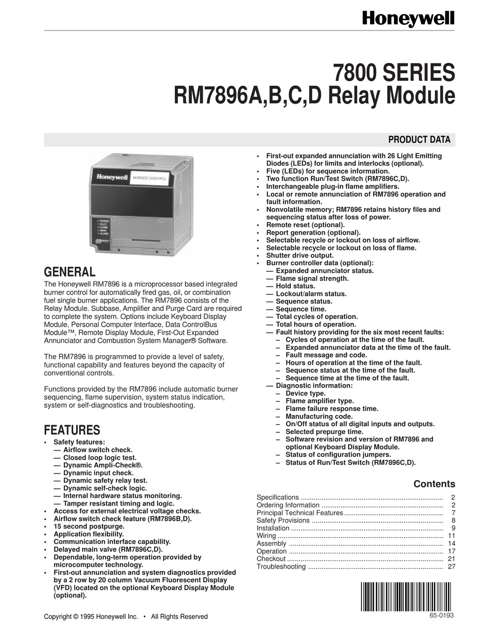 HONEYWELL 7800 SERIES PRODUCT DATA Pdf Download | ManualsLib