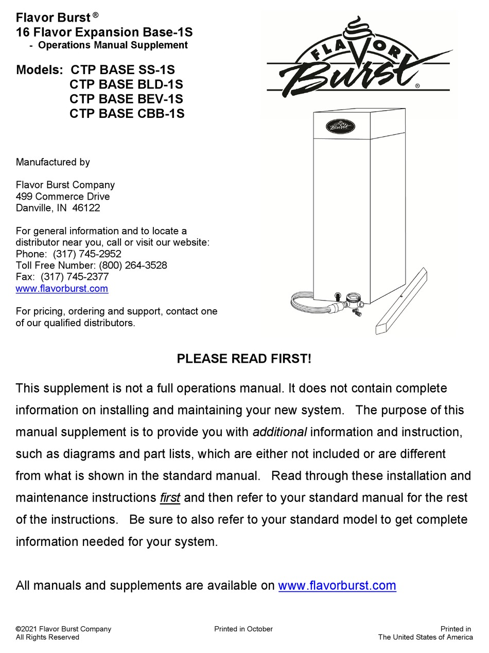 FLAVOR BURST CTP BASE SS1S OPERATION MANUAL SUPPLEMENT Pdf Download
