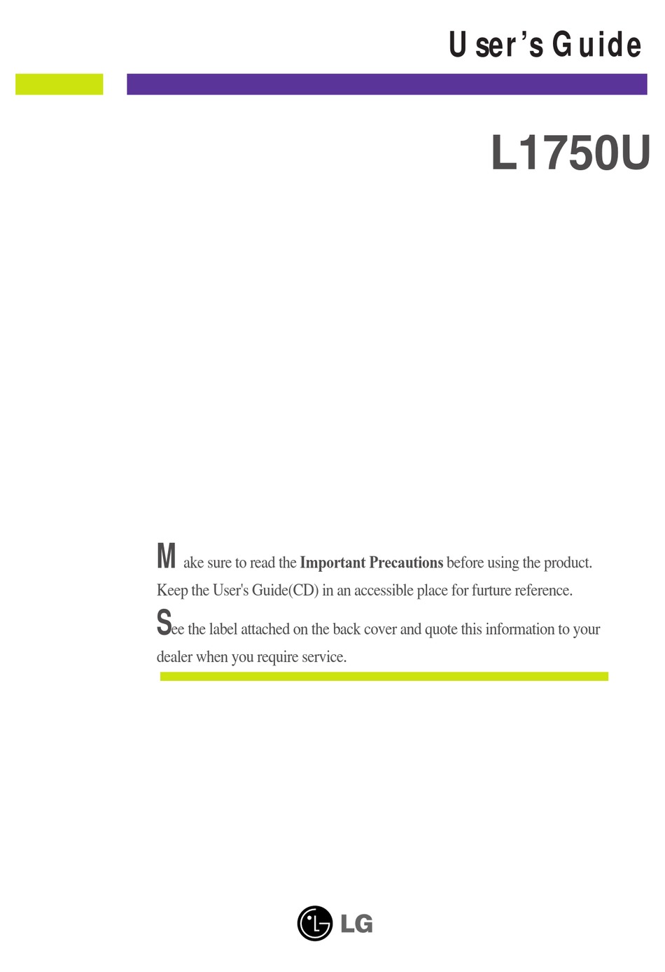 LG L1750U USER MANUAL Pdf Download | ManualsLib