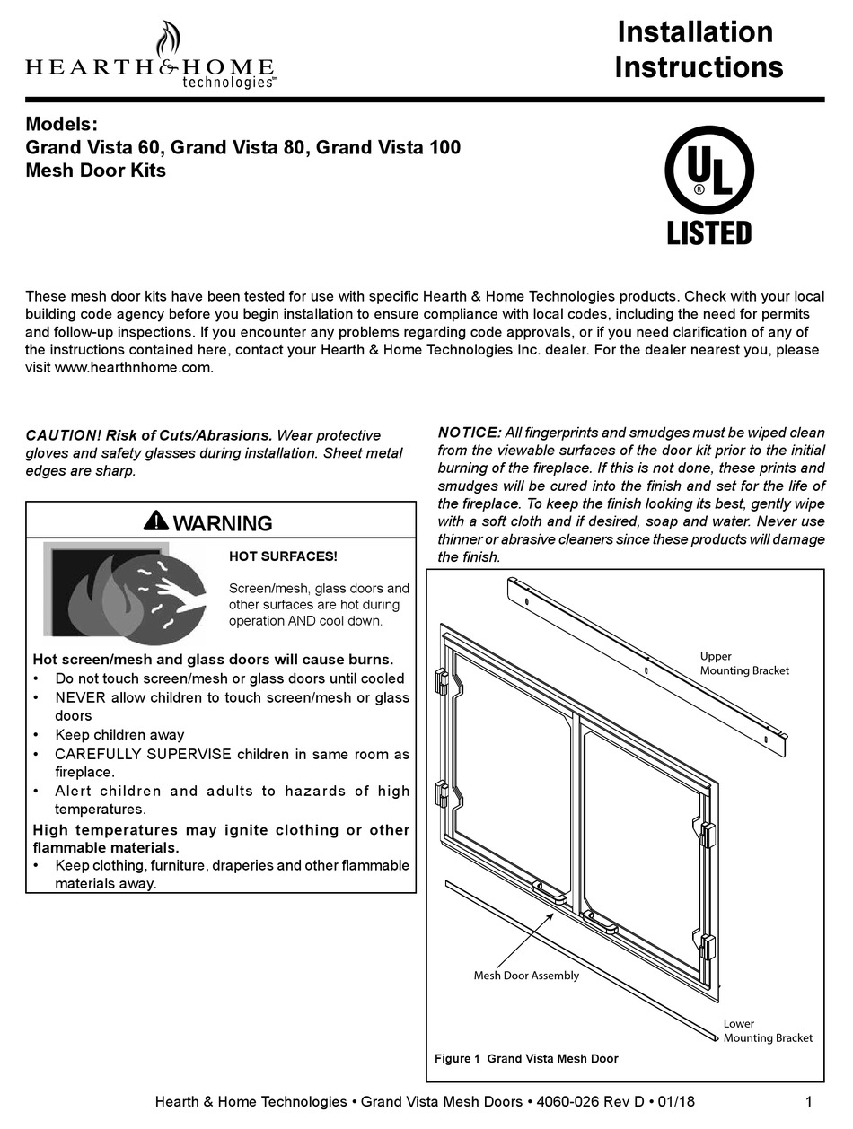 HEARTH AND HOME TECHNOLOGIES GRAND VISTA 60 INSTALLATION INSTRUCTIONS