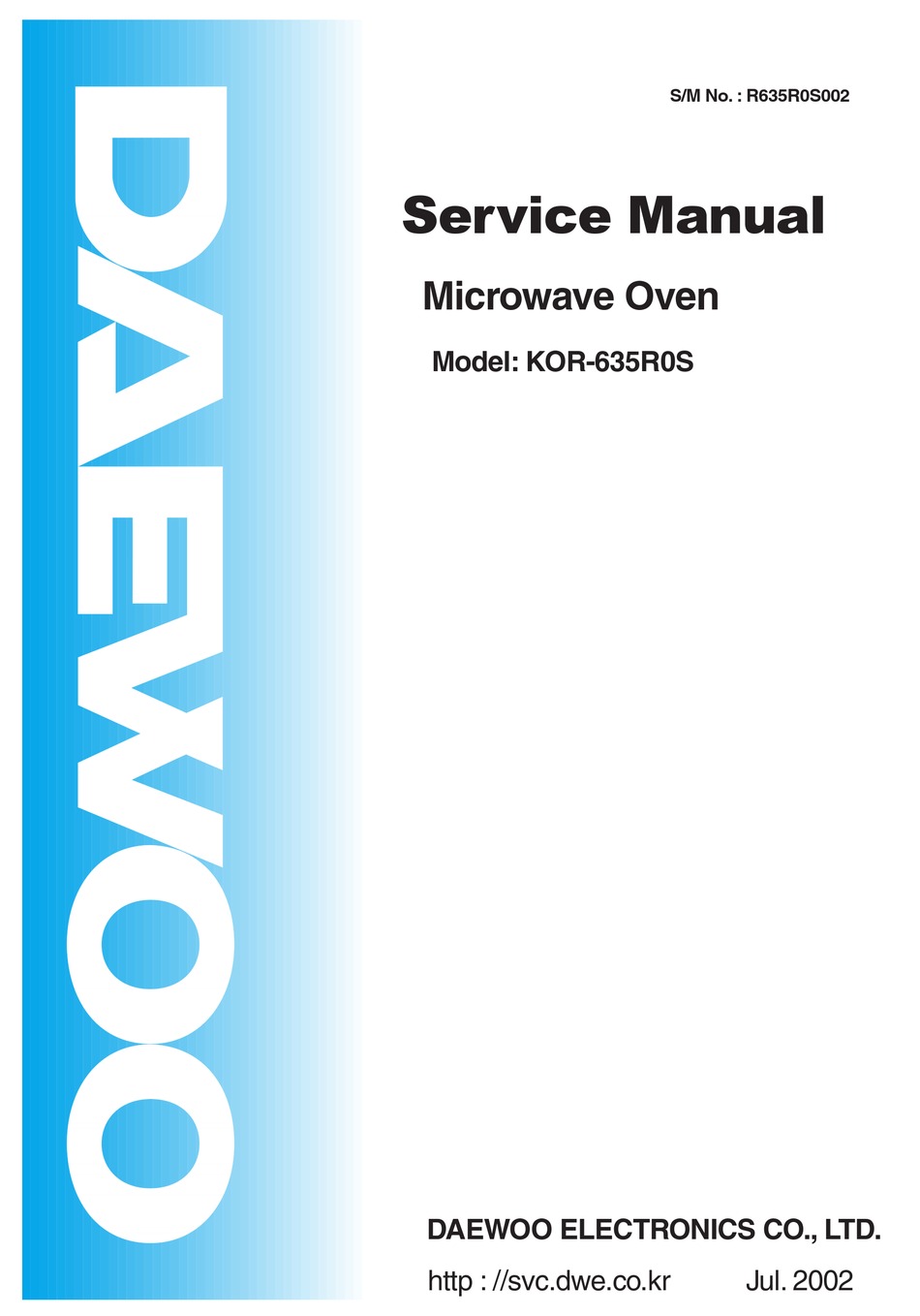 DAEWOO ELECTRONICS KOR-635R0S SERVICE MANUAL Pdf Download | ManualsLib