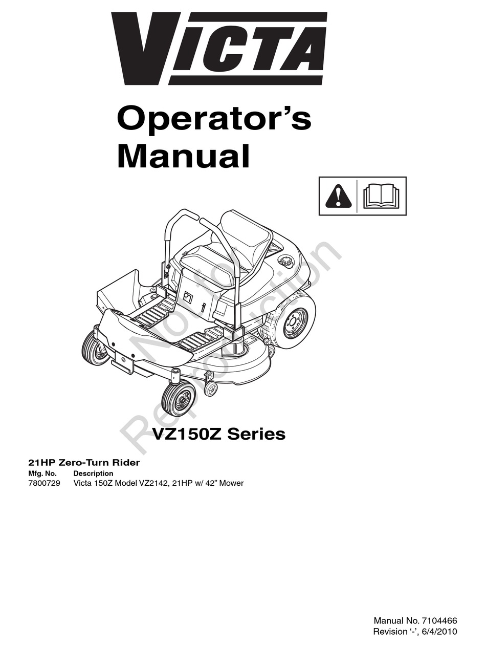 Victa ride store on mower manual