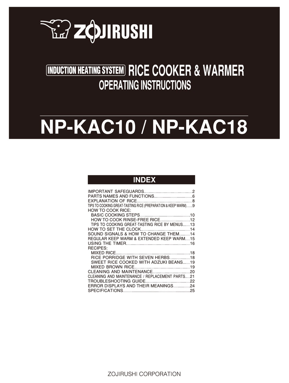 ZOJIRUSHI NPKAC10 RICE COOKER OPERATING INSTRUCTIONS MANUAL ManualsLib
