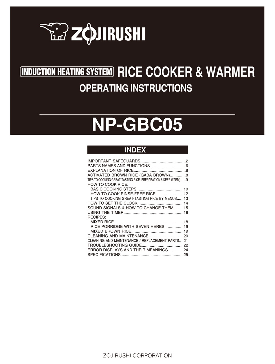 Zojirushi Np Gbc05 Operating Instructions Manual Pdf Download Manualslib