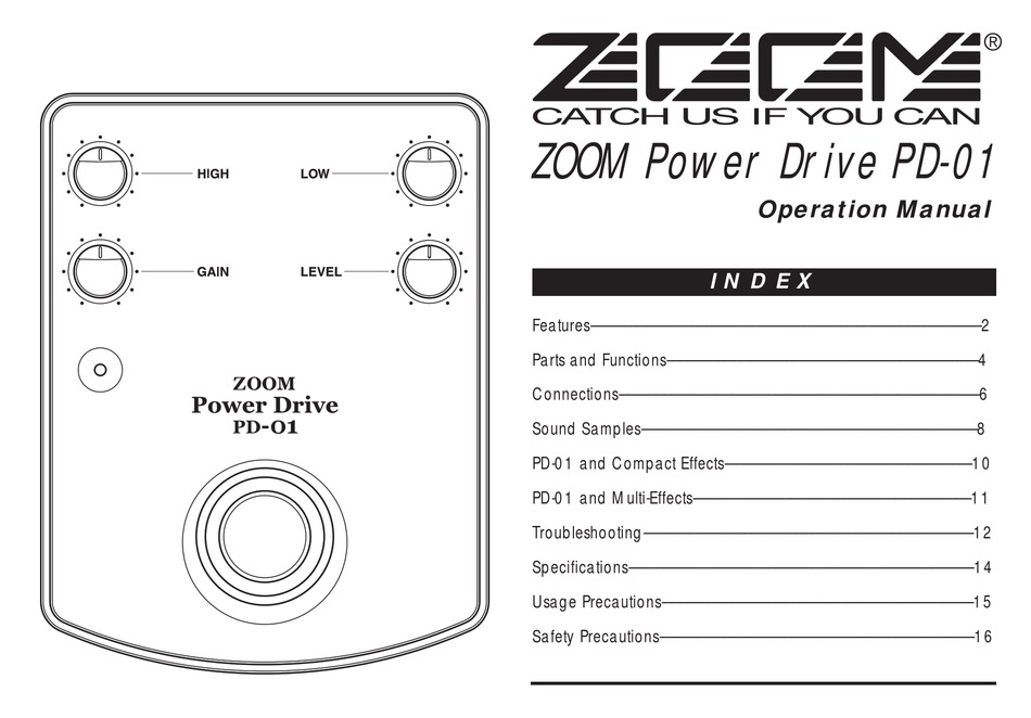 ZOOM POWER DRIVE PD-01 MUSIC PEDAL OPERATION MANUAL | ManualsLib