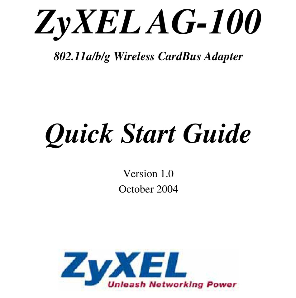 ZYXEL COMMUNICATIONS AG100 NETWORK CARD QUICK START MANUAL ManualsLib