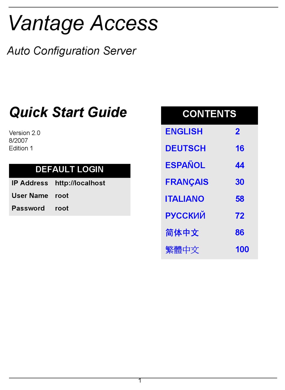 ZYXEL COMMUNICATIONS AUTO CONFIGURATION SERVER VANTAGE ACCESS QUICK