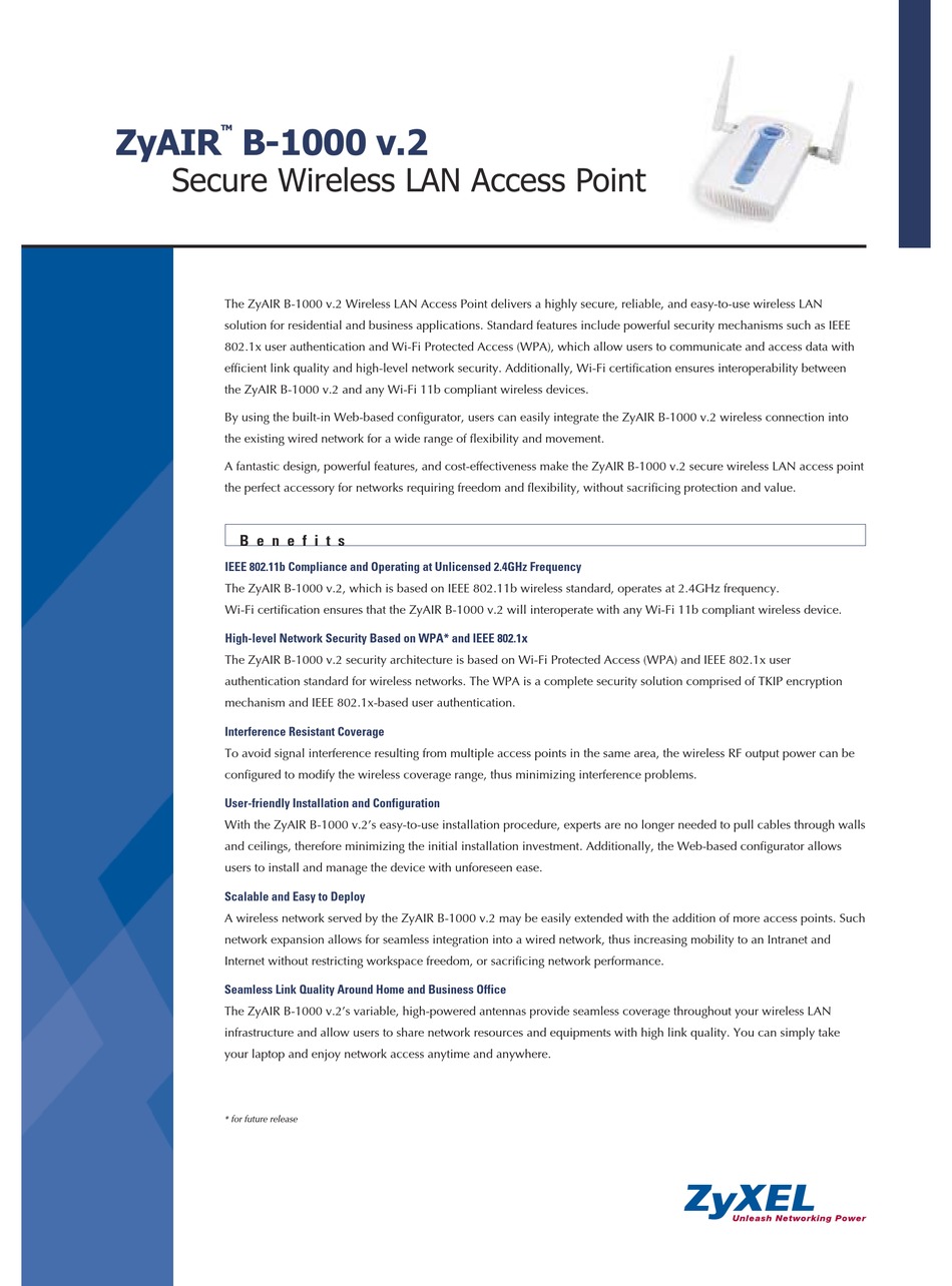 ZYXEL COMMUNICATIONS ZYAIR B-1000 WIRELESS ACCESS POINT SPECIFICATIONS ...