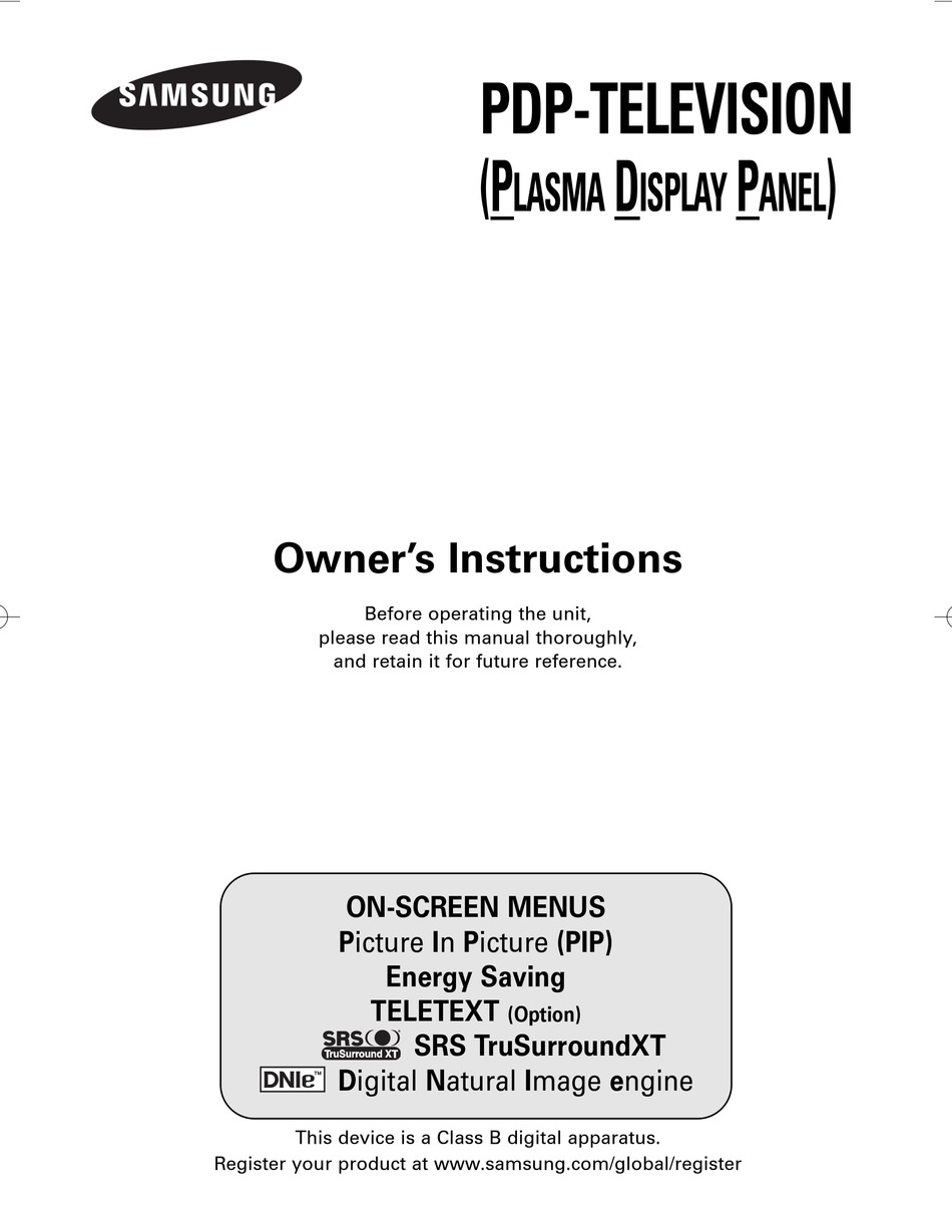 SAMSUNG PS42C7H PLASMA TV OWNER'S INSTRUCTIONS MANUAL ManualsLib