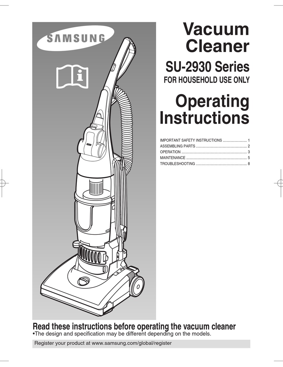 SAMSUNG SU2931 VACUUM CLEANER OPERATING INSTRUCTIONS MANUAL ManualsLib