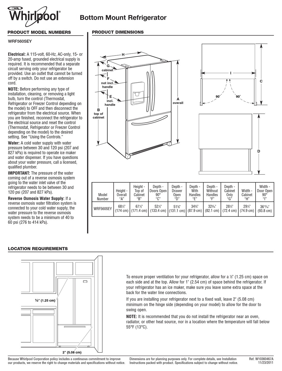 whirlpool wrf560sey