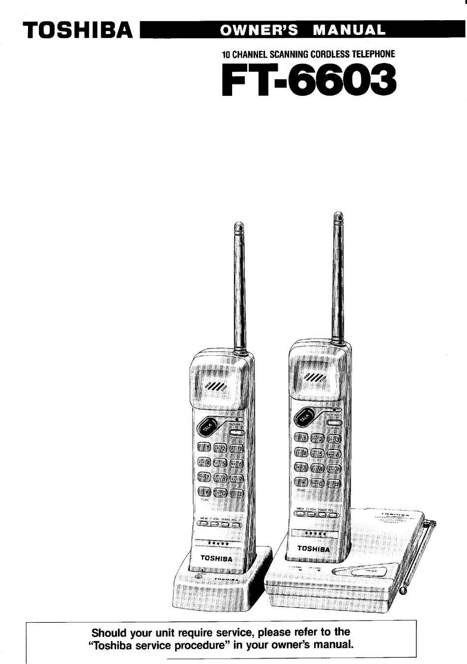 TOSHIBA FT6603 CORDLESS TELEPHONE OWNER'S MANUAL ManualsLib