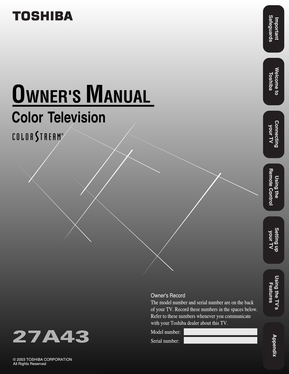 TOSHIBA 27A43 TV OWNER'S MANUAL | ManualsLib