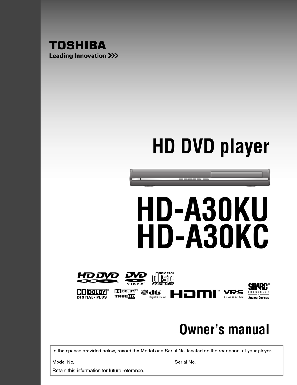 TOSHIBA HDA30 DVD PLAYER OWNER'S MANUAL ManualsLib
