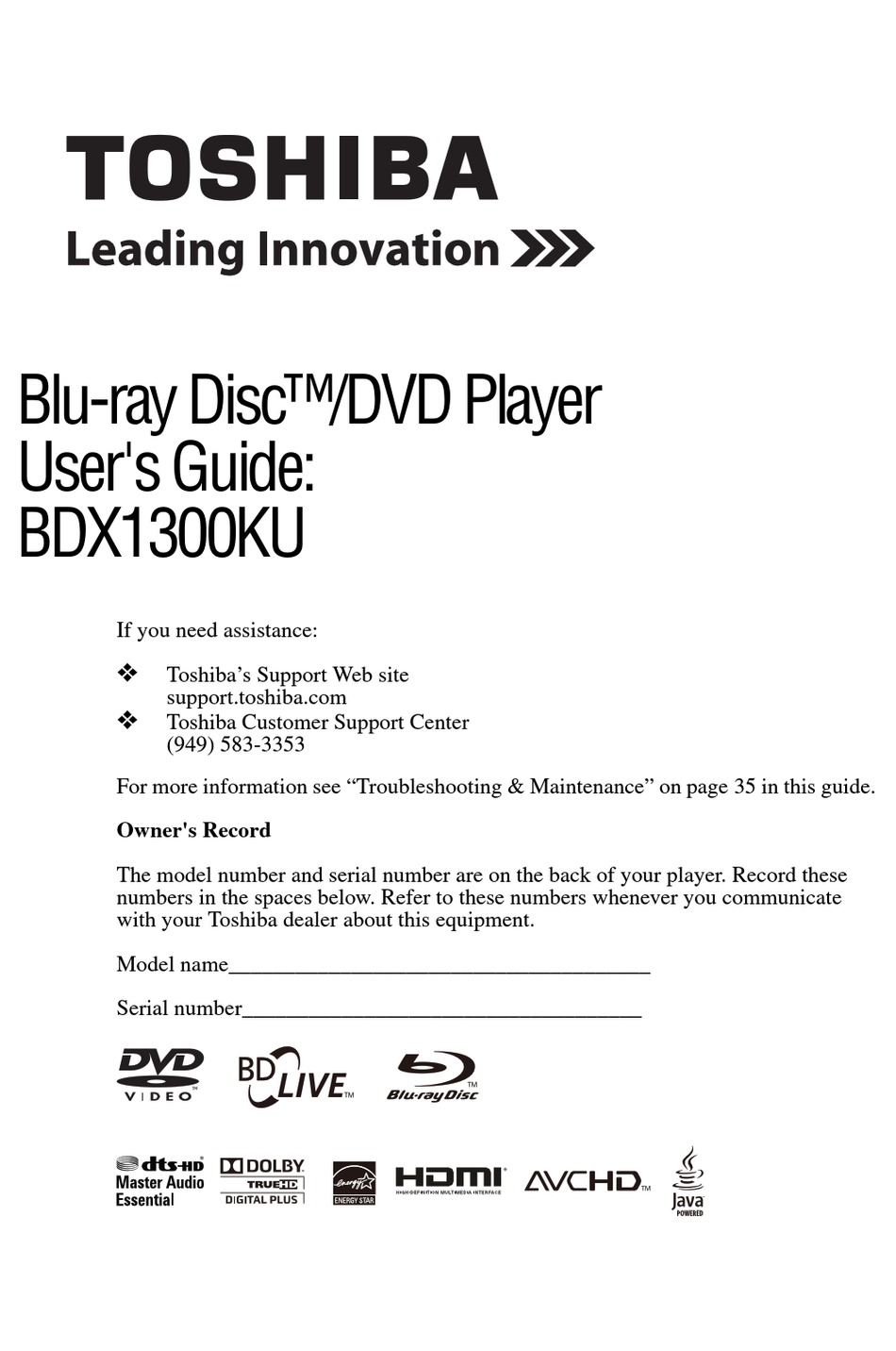 Toshiba x1300ku User Manual Pdf Download Manualslib