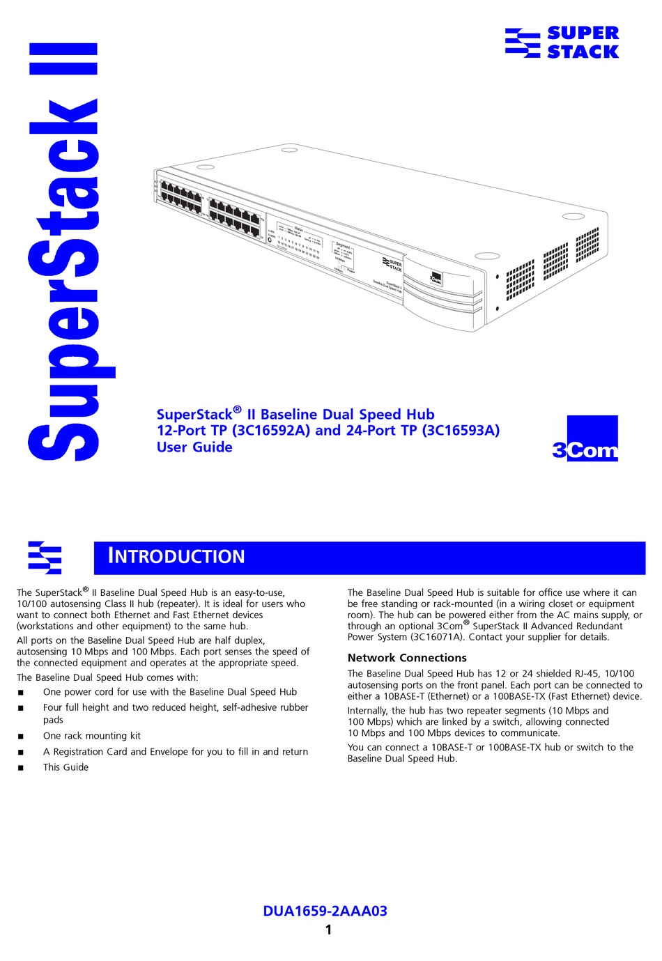 3COM SUPERSTACK II 3C16592A SWITCH USER MANUAL | ManualsLib