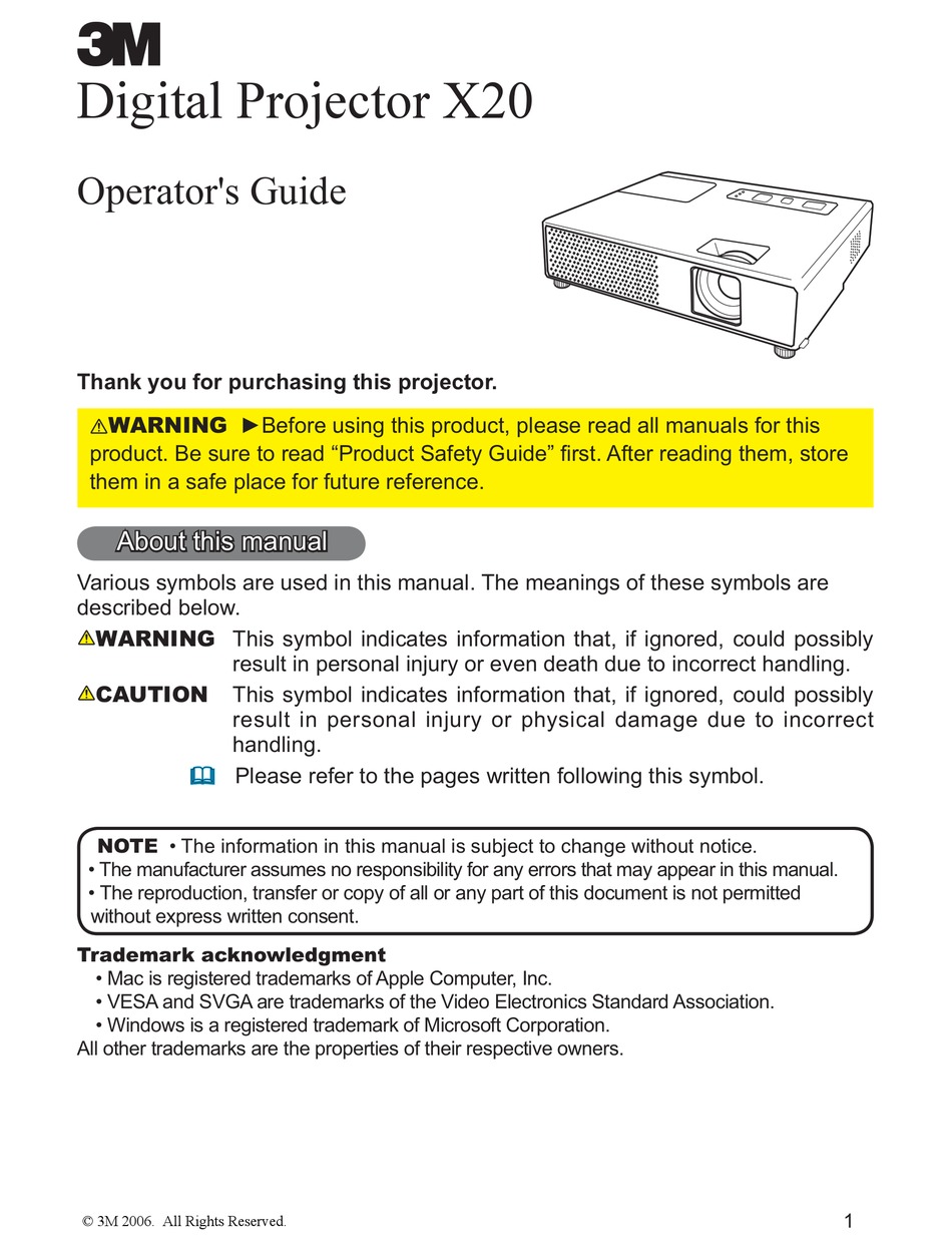 3M X20 OPERATOR'S MANUAL Pdf Download | ManualsLib