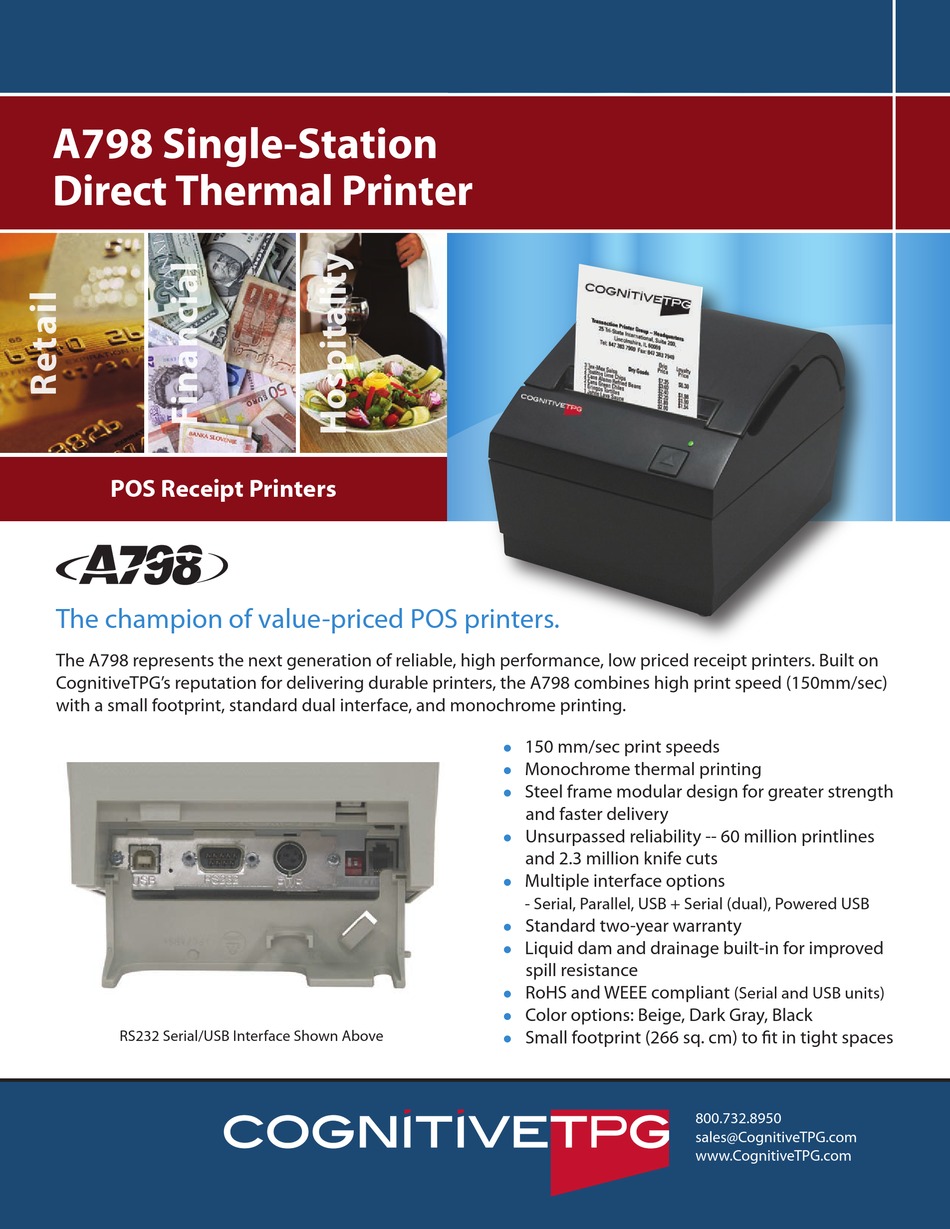 COGNITIVETPG A798 PRINTER SPECIFICATIONS ManualsLib