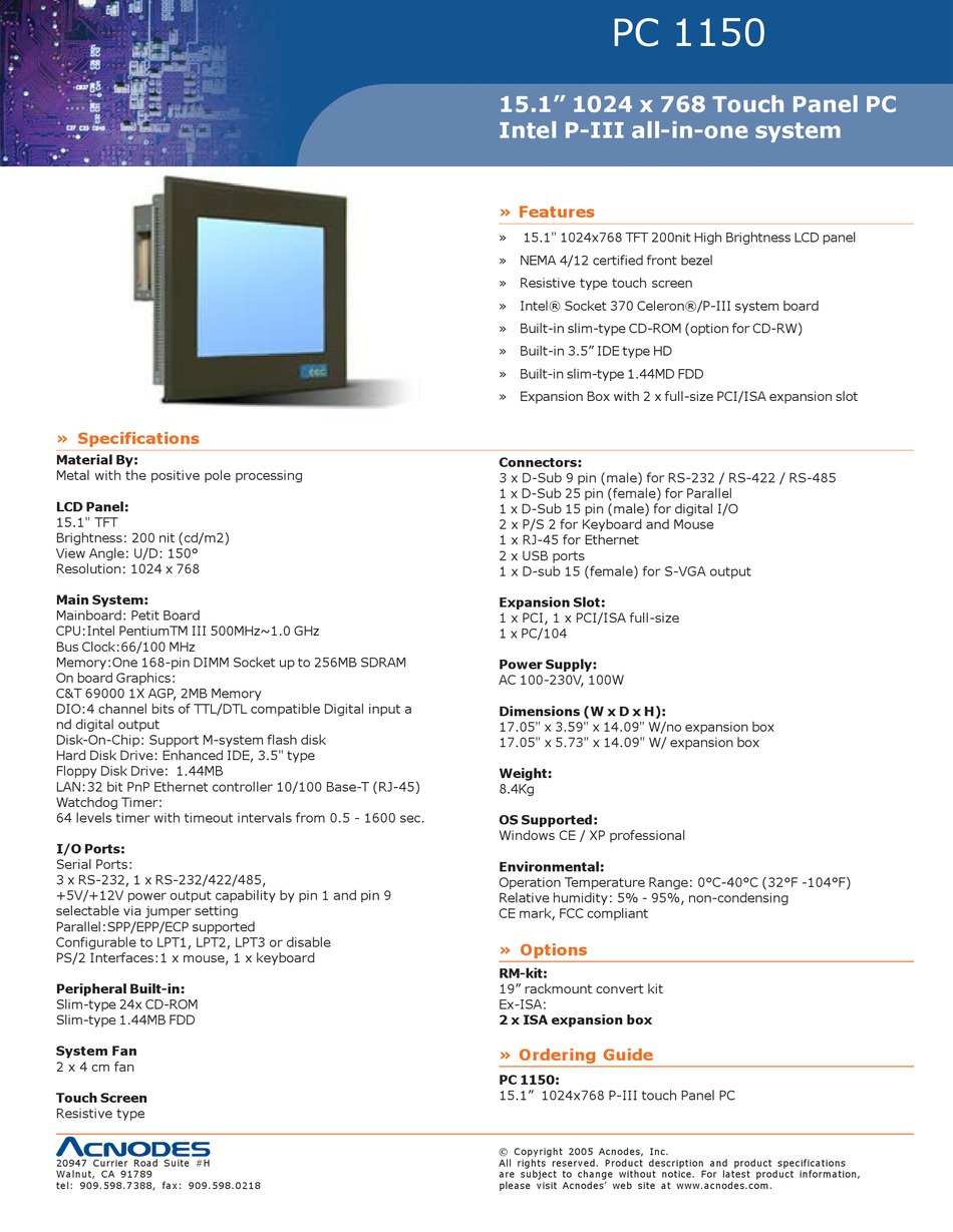 Acnodes Pc 1150 Specifications Pdf Download Manualslib