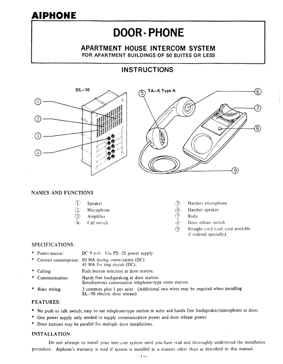 AIPHONE DL-10 INTERCOM SYSTEM INSTRUCTIONS | ManualsLib