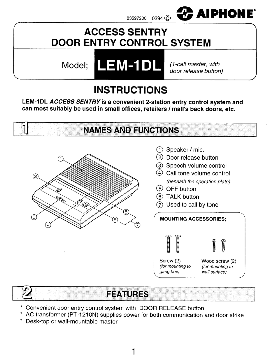 AIPHONE LEM-1DL INSTRUCTIONS Pdf Download | ManualsLib