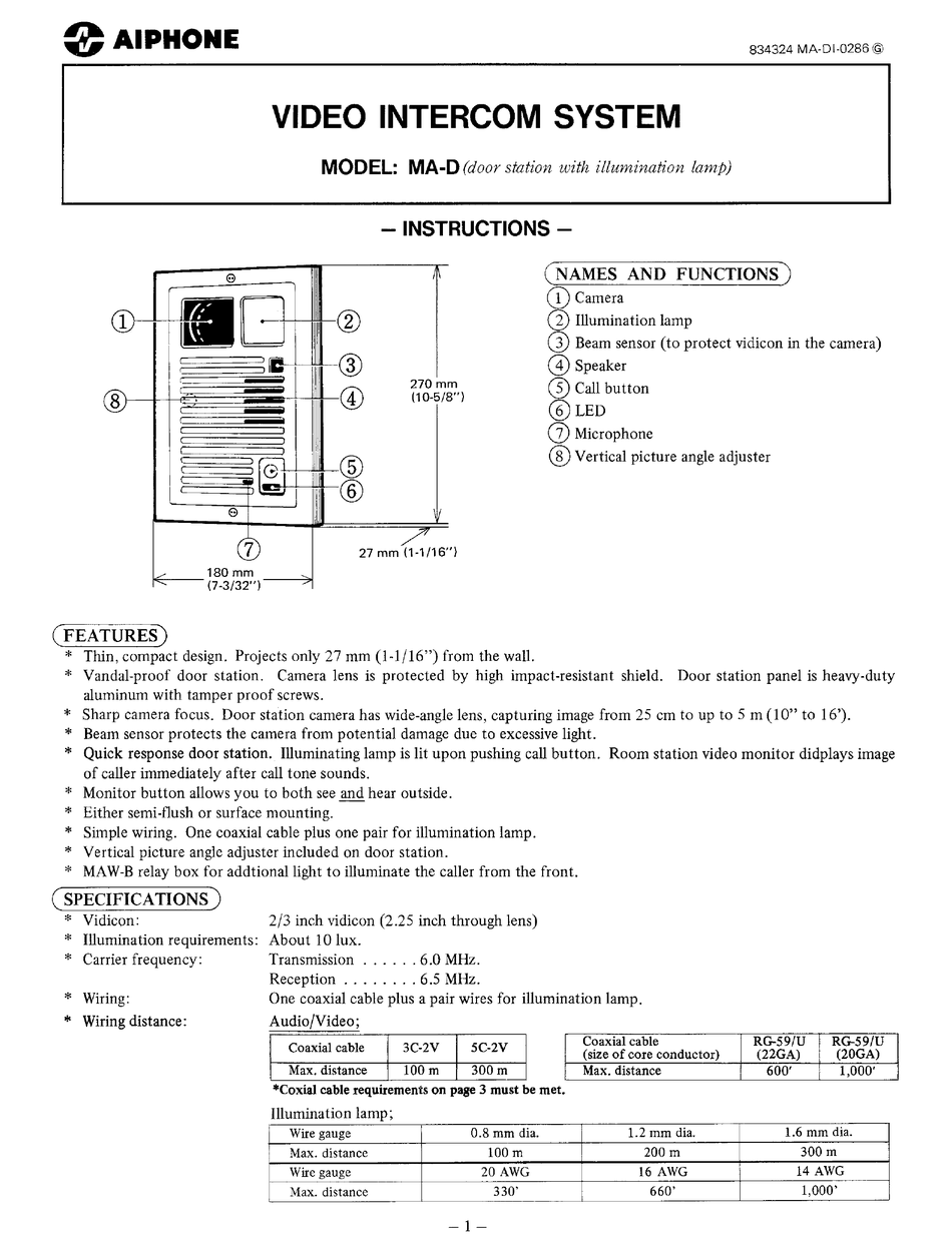 AIPHONE MA-D INTERCOM SYSTEM USER MANUAL | ManualsLib