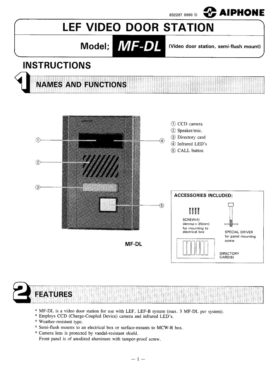 AIPHONE MF-DL INTERCOM SYSTEM INSTRUCTIONS | ManualsLib