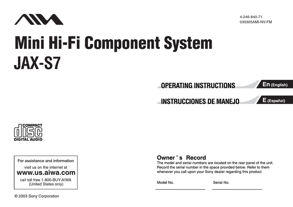 AIWA JAXS7 STEREO SYSTEM OPERATING INSTRUCTIONS MANUAL ManualsLib