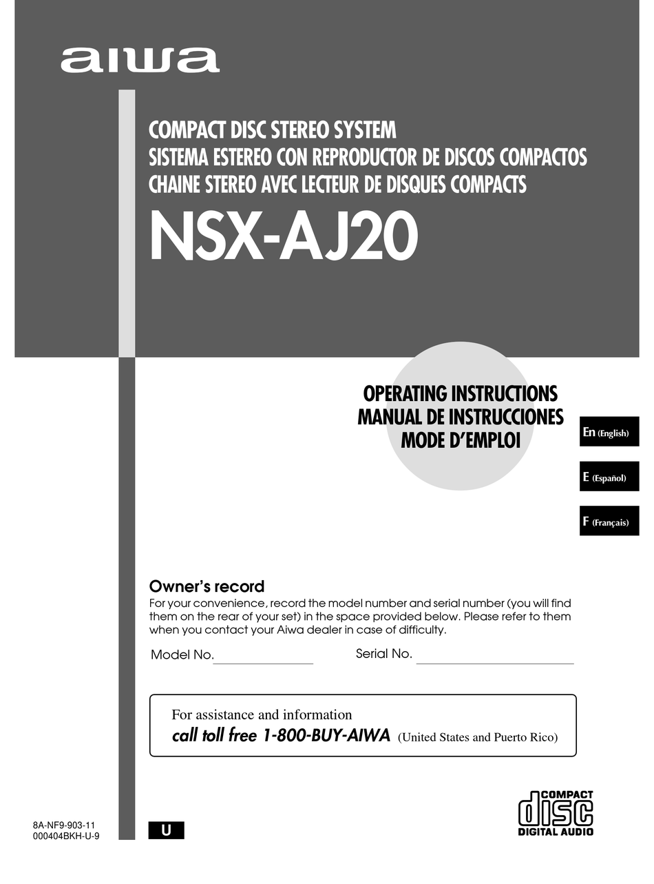 AIWA NSXAJ20 STEREO SYSTEM OPERATING INSTRUCTIONS MANUAL ManualsLib