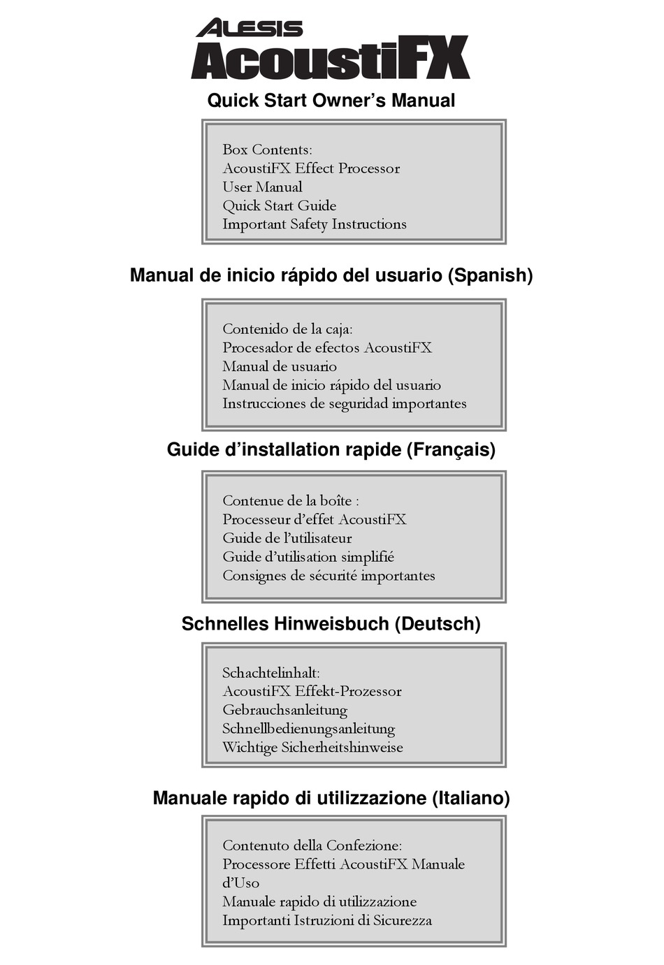 ALESIS ACOUSTIFX QUICK START OWNER'S MANUAL Pdf Download ManualsLib