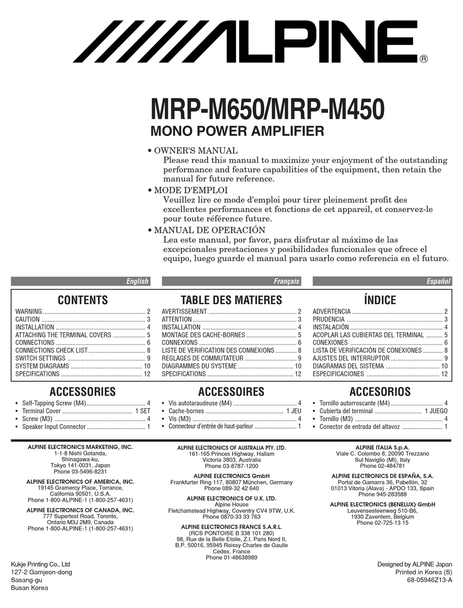 ALPINE MRP-M450 OWNER'S MANUAL Pdf Download | ManualsLib