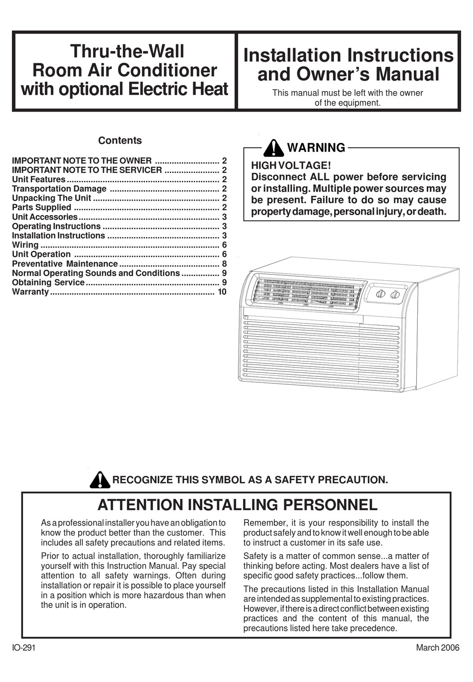 AMANA PBC123B00MB AIR CONDITIONER INSTALLATION INSTRUCTIONS AND OWNER'S MANUAL ManualsLib