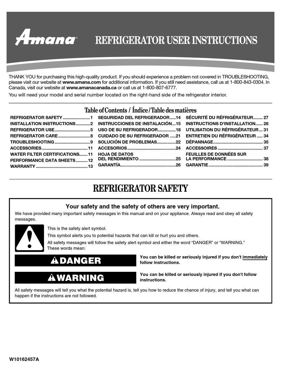 AMANA ASD2524VES REFRIGERATOR USER INSTRUCTIONS ManualsLib