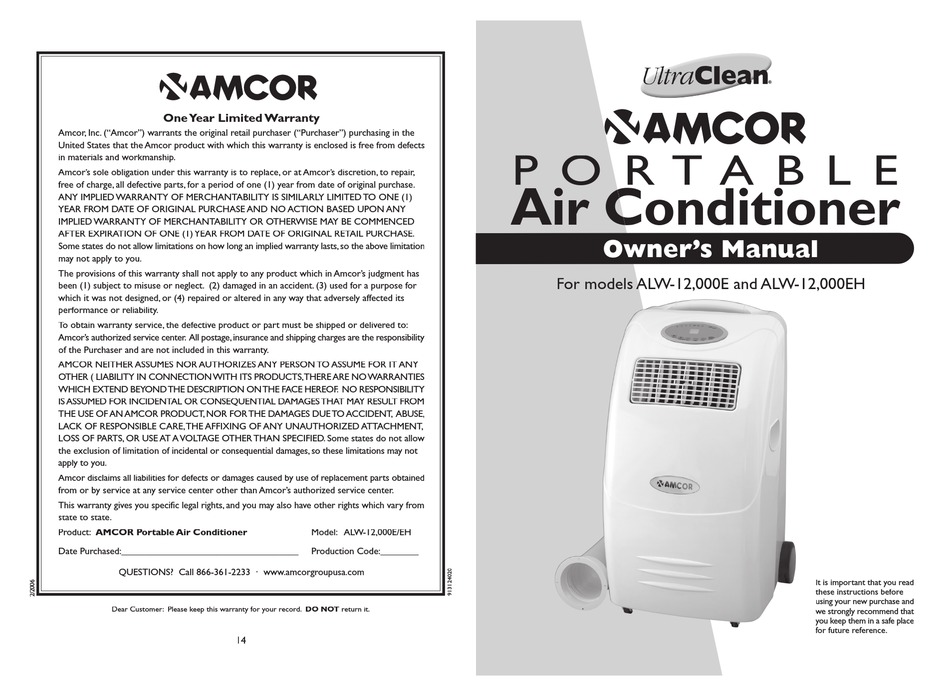 Amcor Alw 12 000e Owner S Manual Pdf Download Manualslib