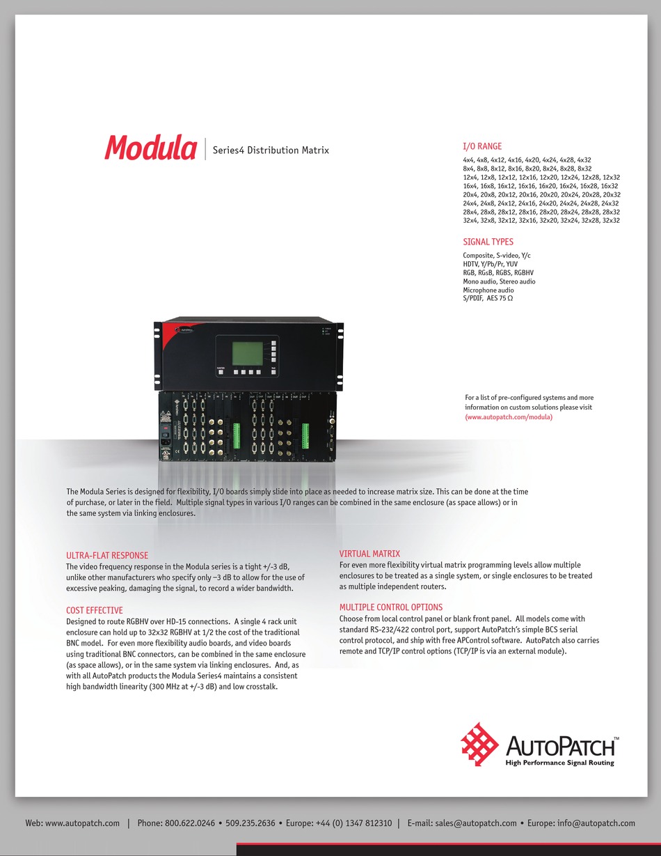 autopatch-modula-matrix-switcher-specifications-manualslib