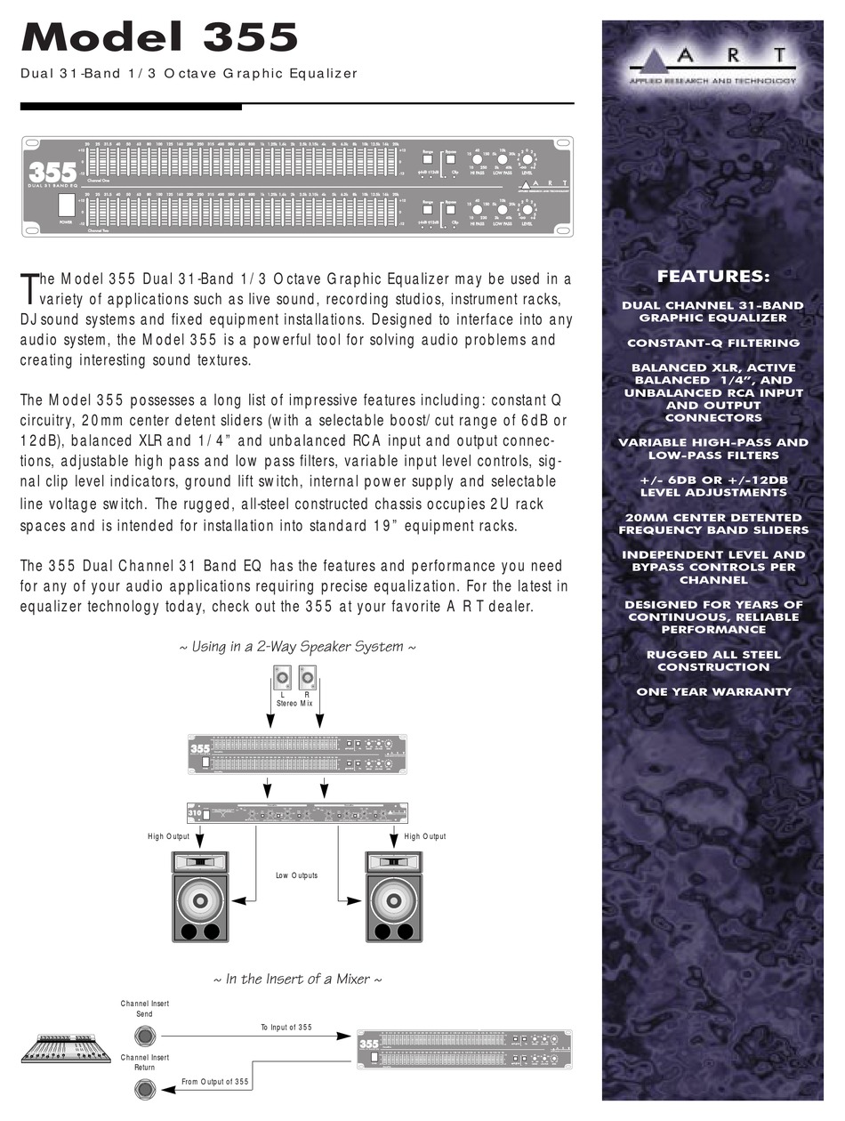 ART 355 EQ STEREO EQUALIZER SPECIFICATIONS ManualsLib