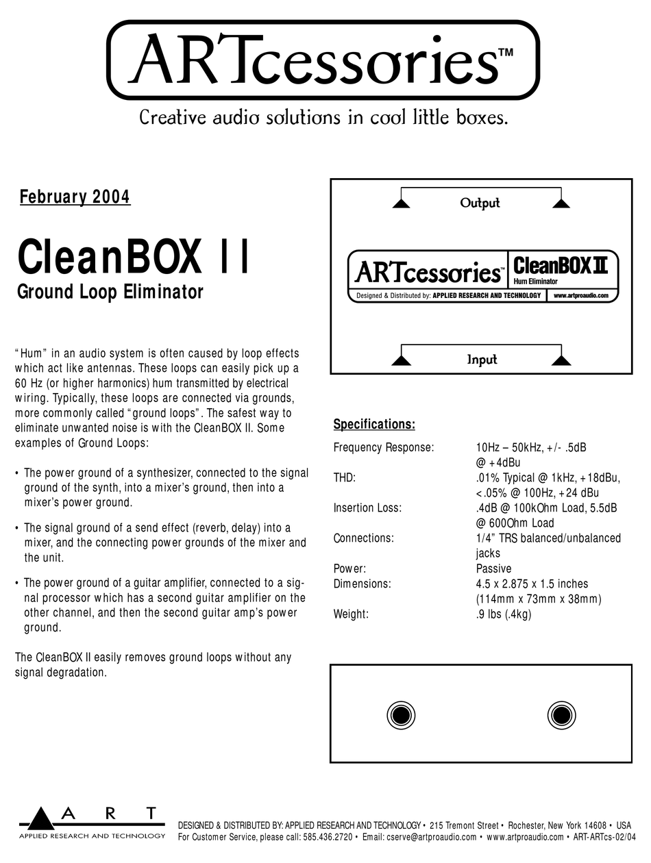 ART CLEANBOX II SPECIFICATIONS Pdf Download | ManualsLib