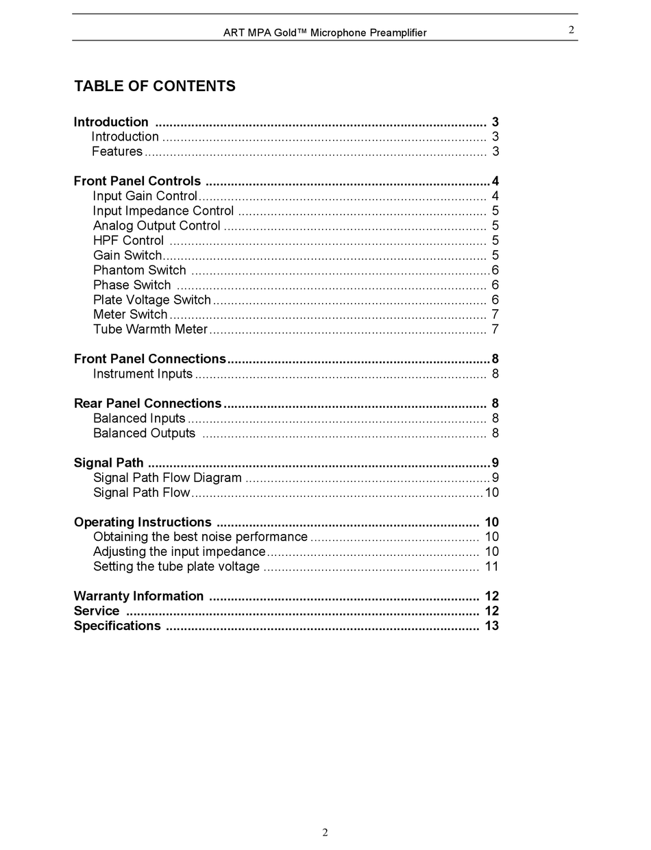 Art Mpa Gold User Manual Pdf Download Manualslib