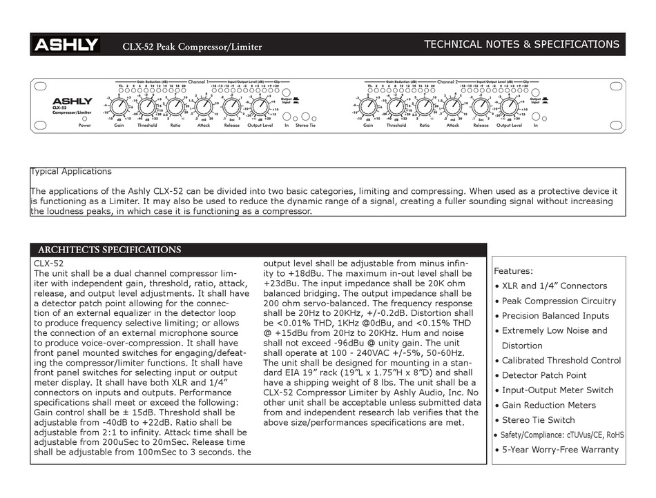 ASHLY CLX52 TECHNICAL NOTES & SPECIFICATIONS Pdf Download ManualsLib