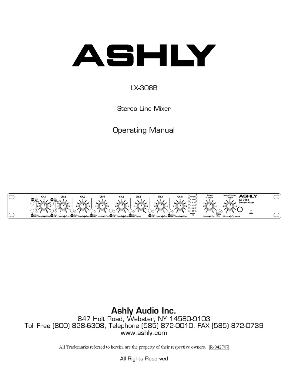 ASHLY LX308B MUSIC MIXER OPERATING MANUAL ManualsLib
