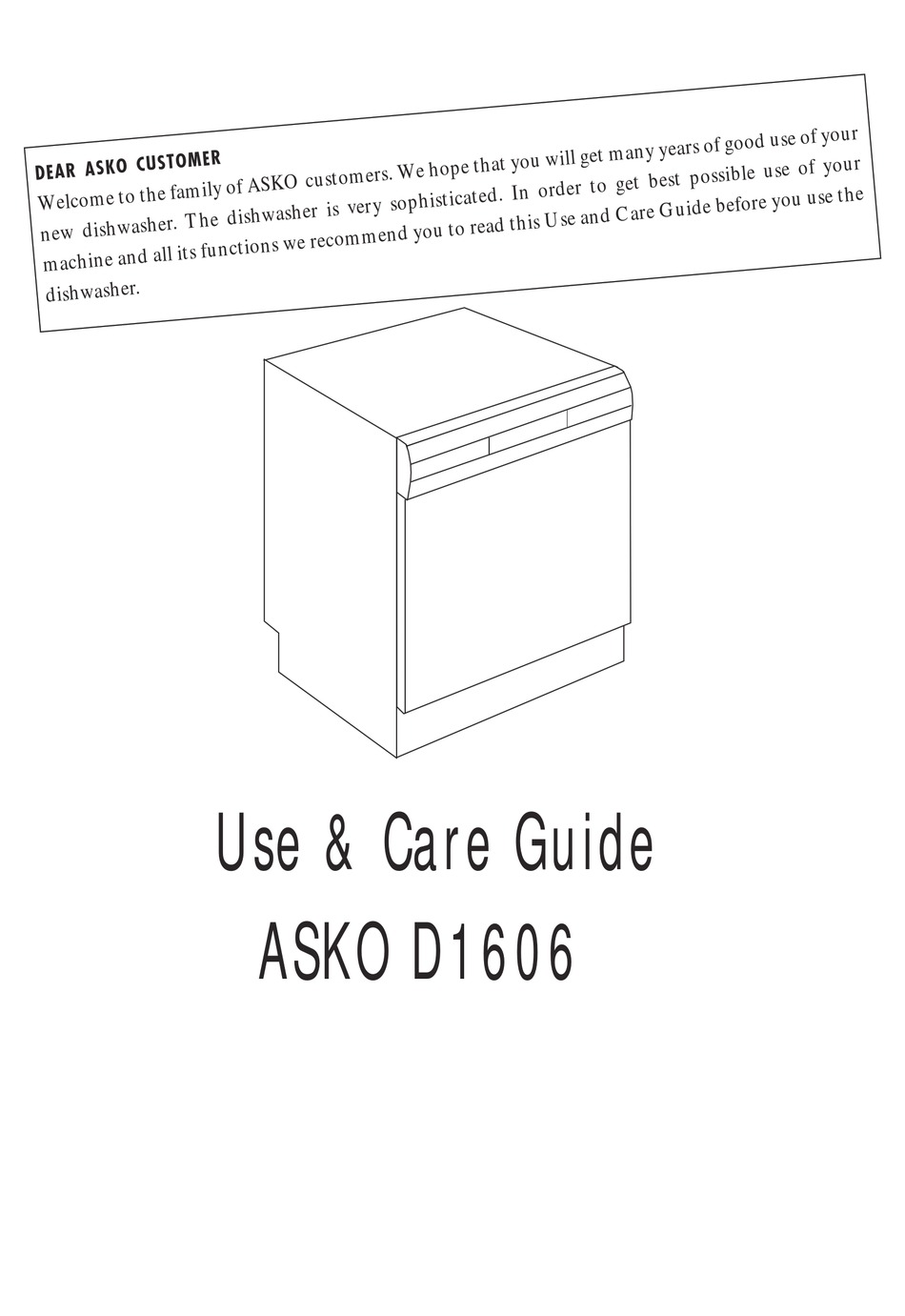 ASKO D1606 USE AND CARE MANUAL Pdf 