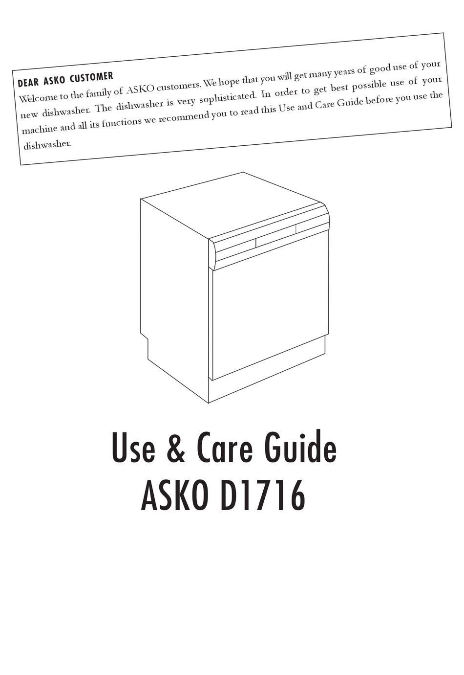 ASKO D1716 USE AND CARE MANUAL Pdf 