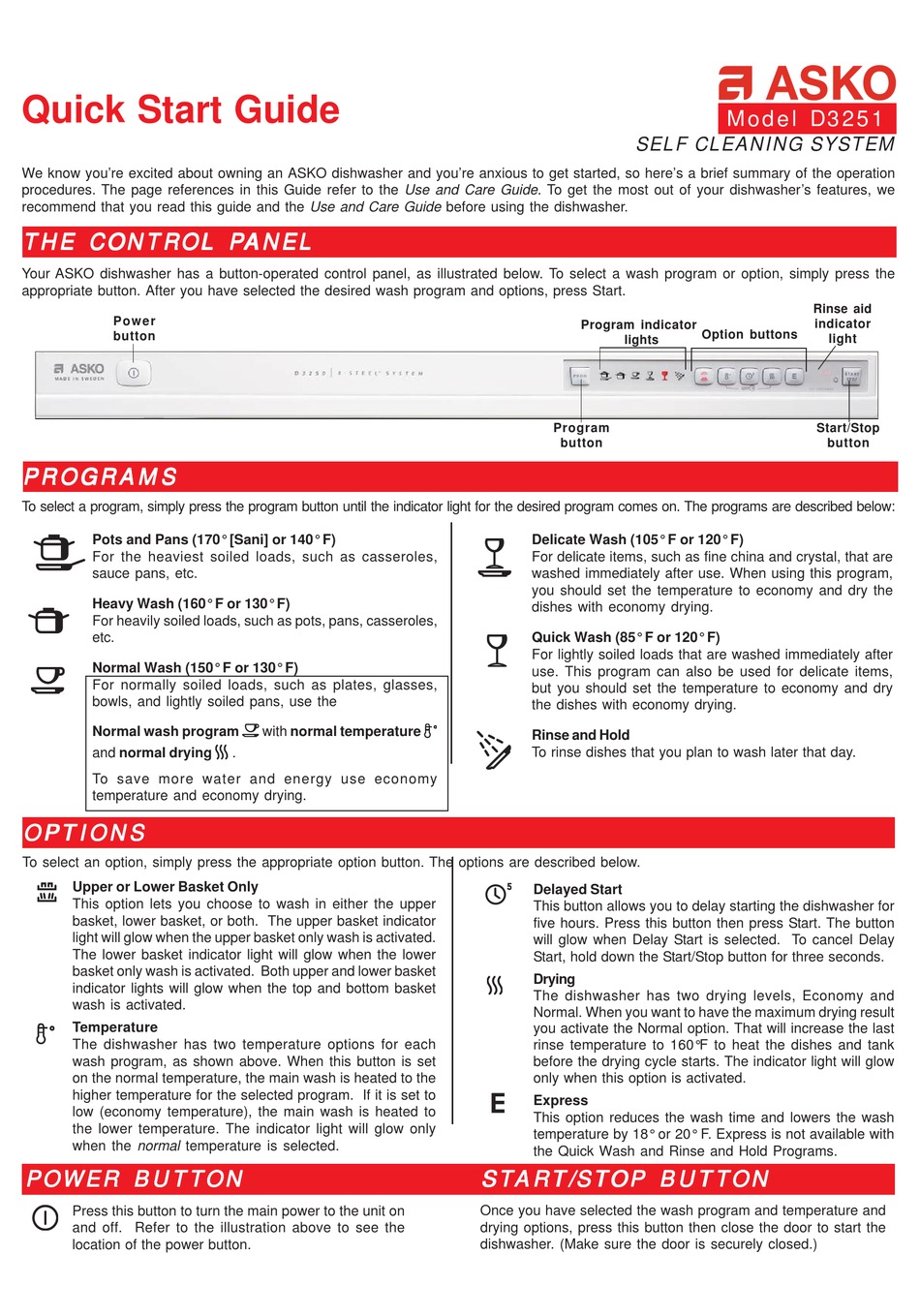 ASKO D3251HDSS DISHWASHER QUICK START MANUAL ManualsLib